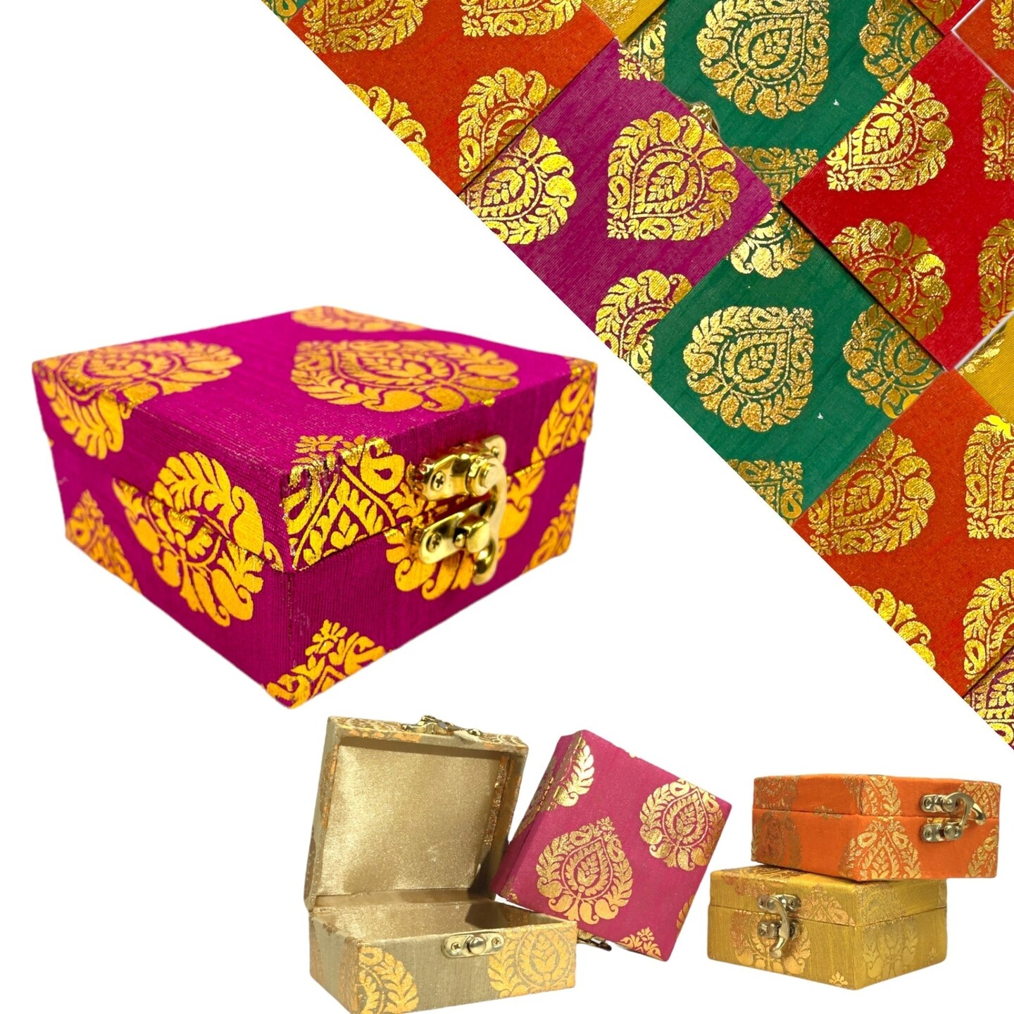 Small Handmade Jewelry Box Brocade Gift Boxes Favor For Indian Pakistani Punjabi Wedding, Nikah