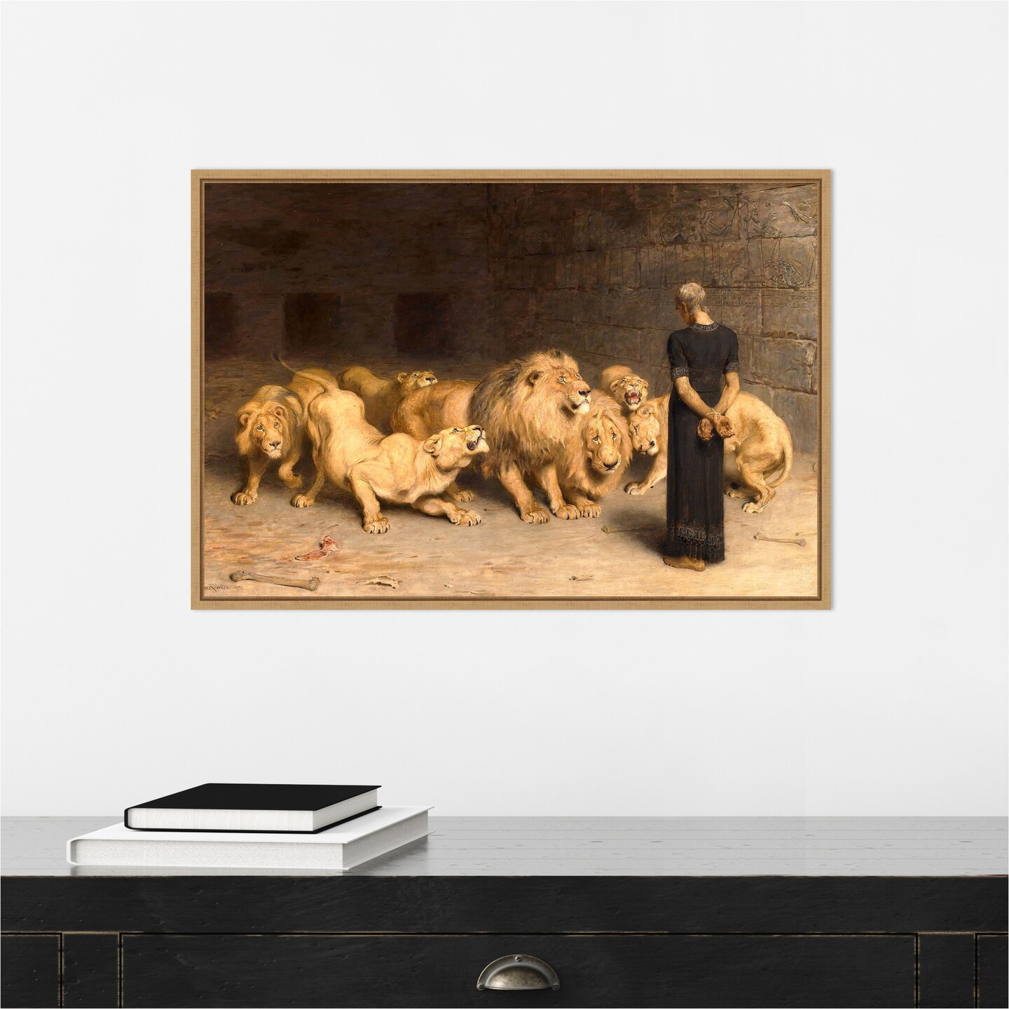 Daniel in the Lions Den 1872 by Briton Riviere Canvas Wall Art Print Framed