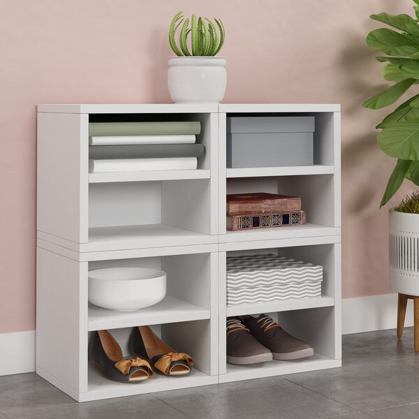 Stack Cube with Shelf, White