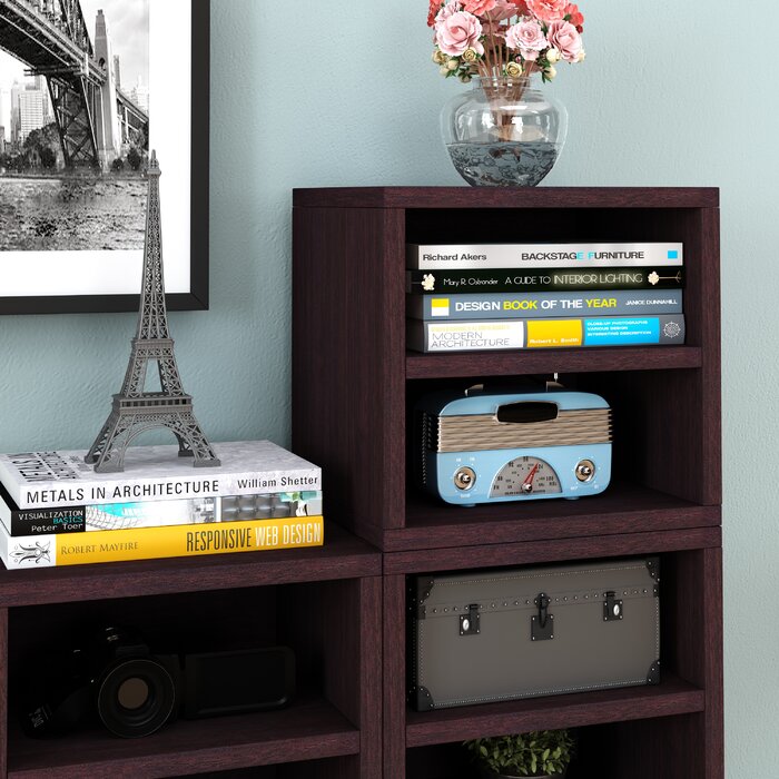 Way Basics Eco zBoard Stackable Connect Cube Storage with Shelf, Espresso
