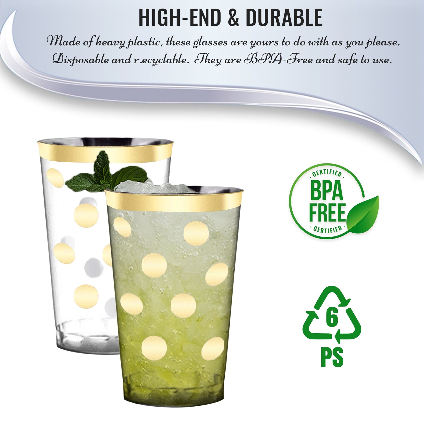 12 oz. Clear with Gold Dots Round Disposable Plastic Tumblers