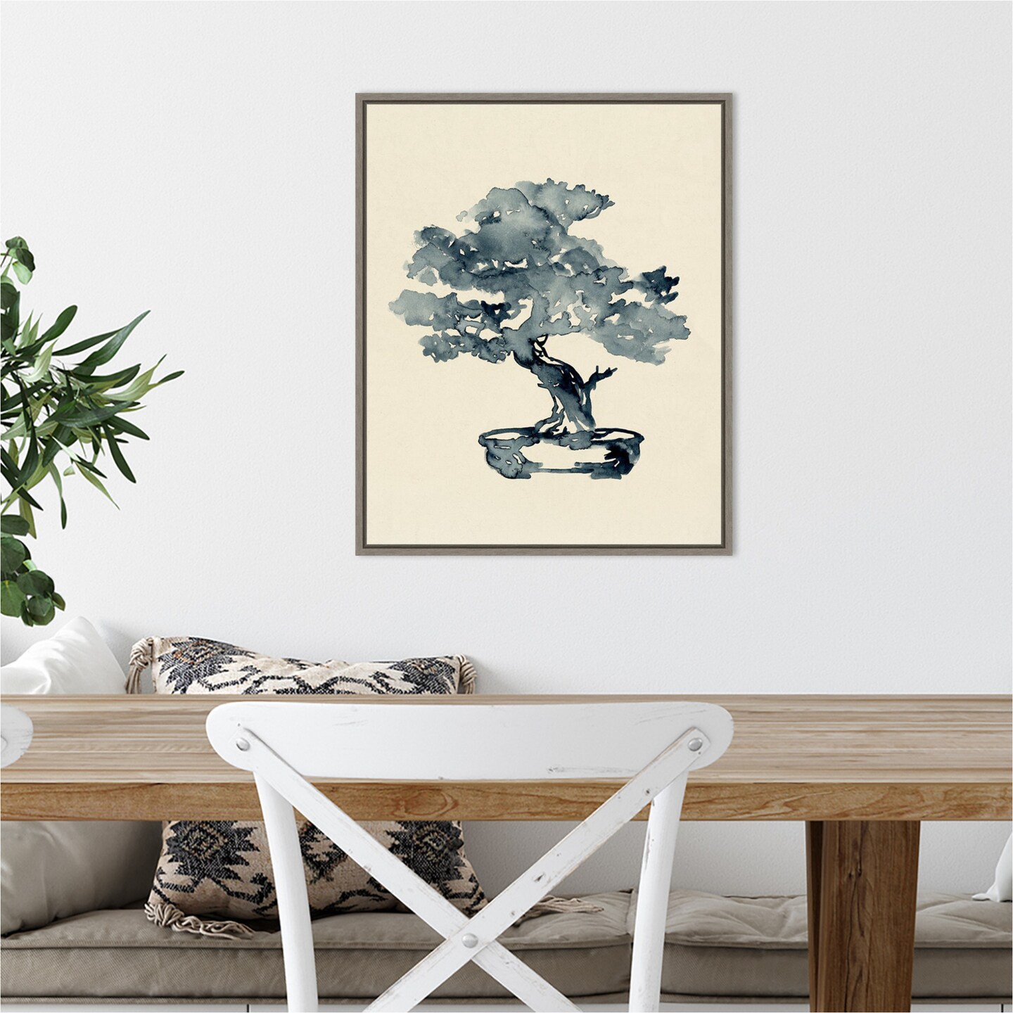 Indigo Bonsai Tree III by Jacob Green Canvas Wall Art Print Framed