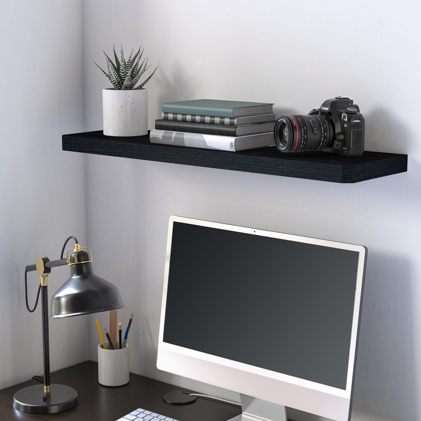Soho Floating Shelf 36&#x22;, Black Wood Grain