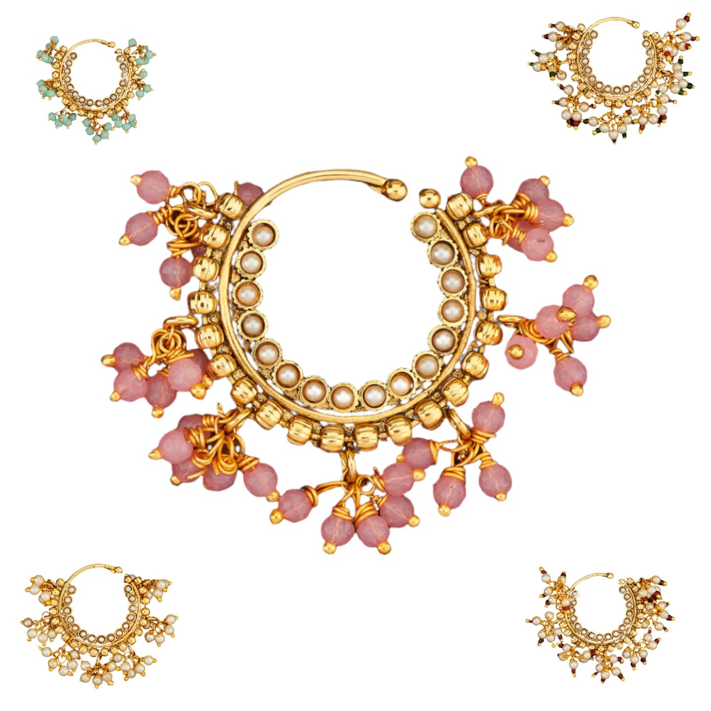 Clip On Antique Pressing Nose Ring With Gold Plating Marathi Nath