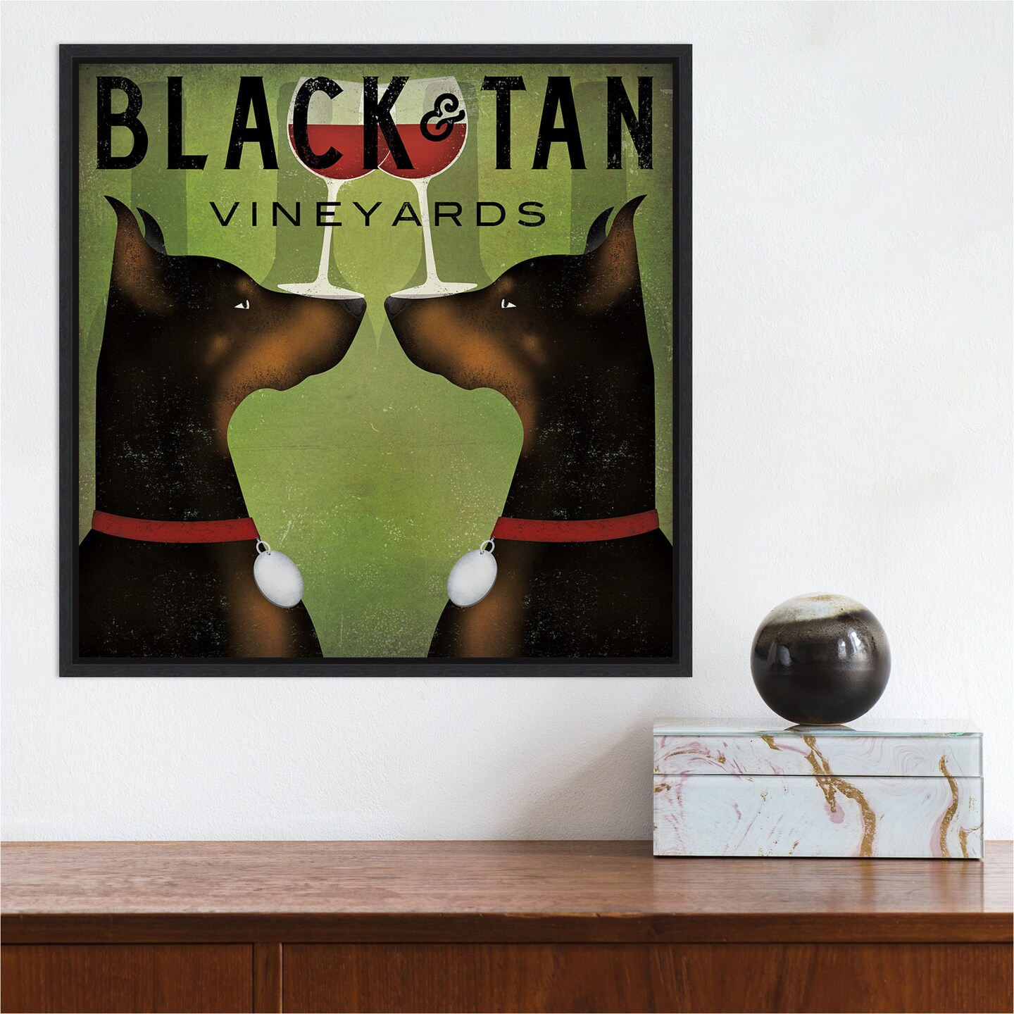 Double Doberman Vineyards by Ryan Fowler Canvas Wall Art Print Framed