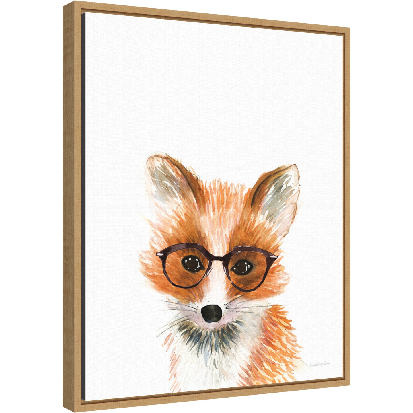 Fox in Glasses by Mercedes Lopez Charro Canvas Wall Art Print Framed