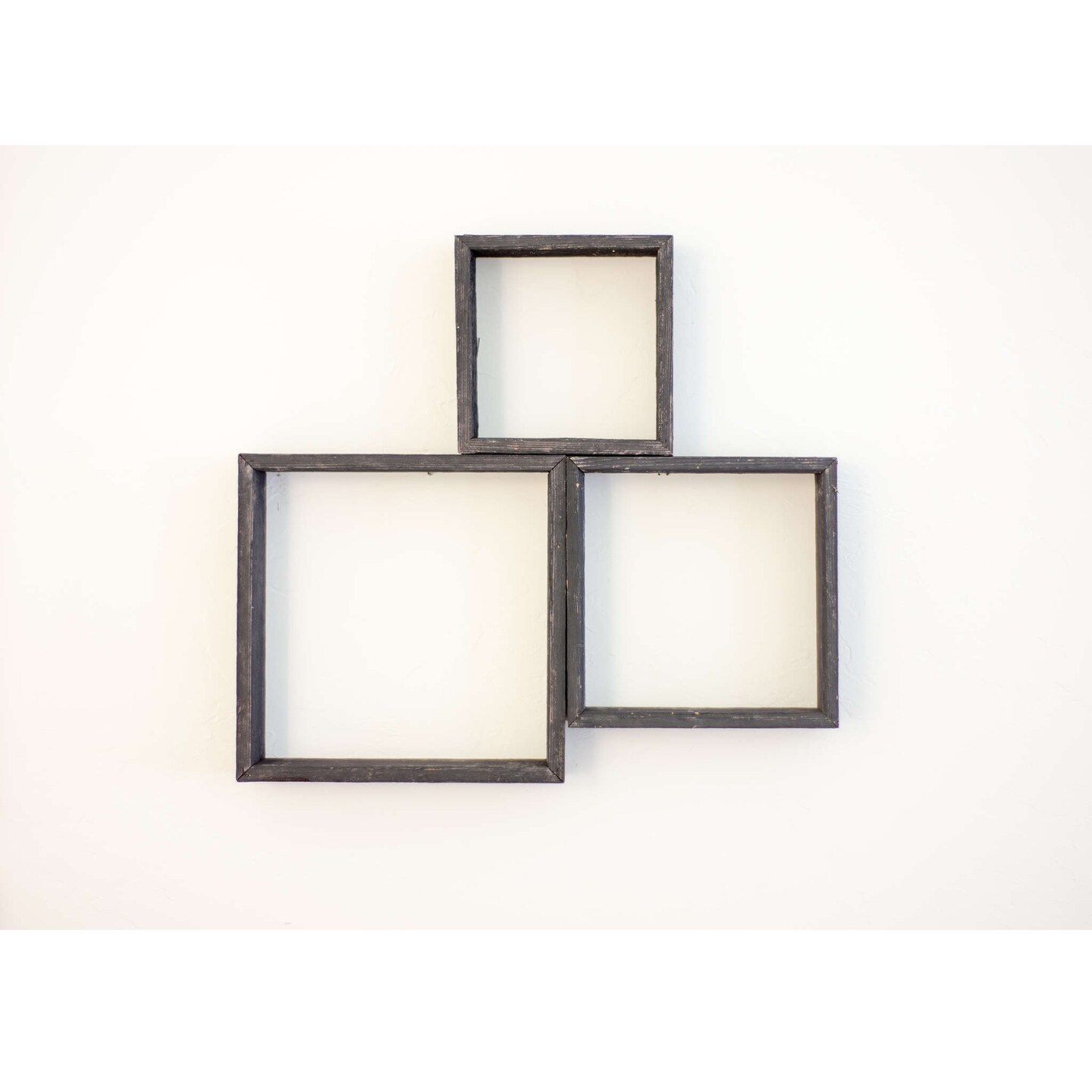 Rustic Farmhouse Reclaimed Wooden Open Square Wall Shelves (Set of 3)