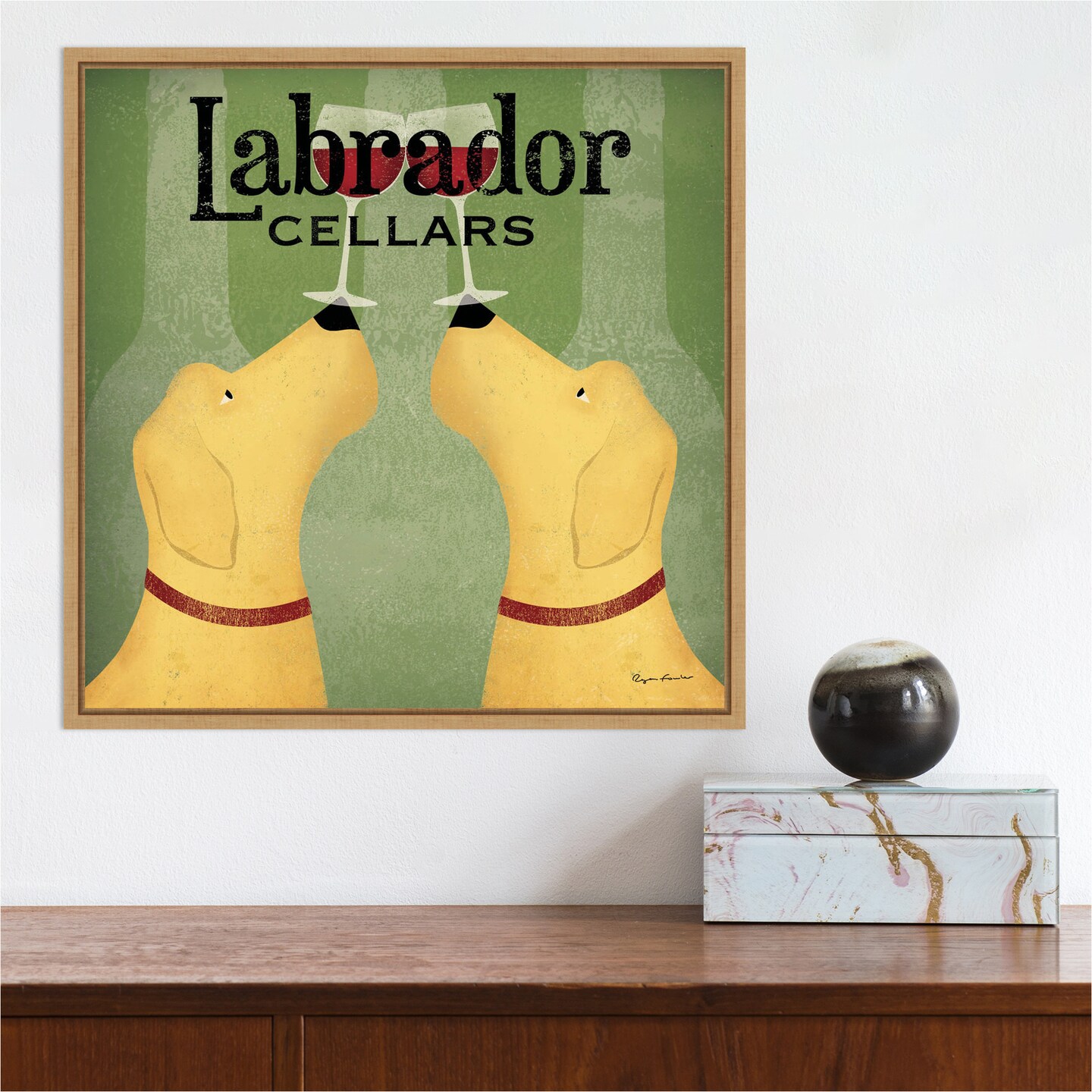 Two Labrador Wine Dogs Square by Ryan Fowler Canvas Art Framed