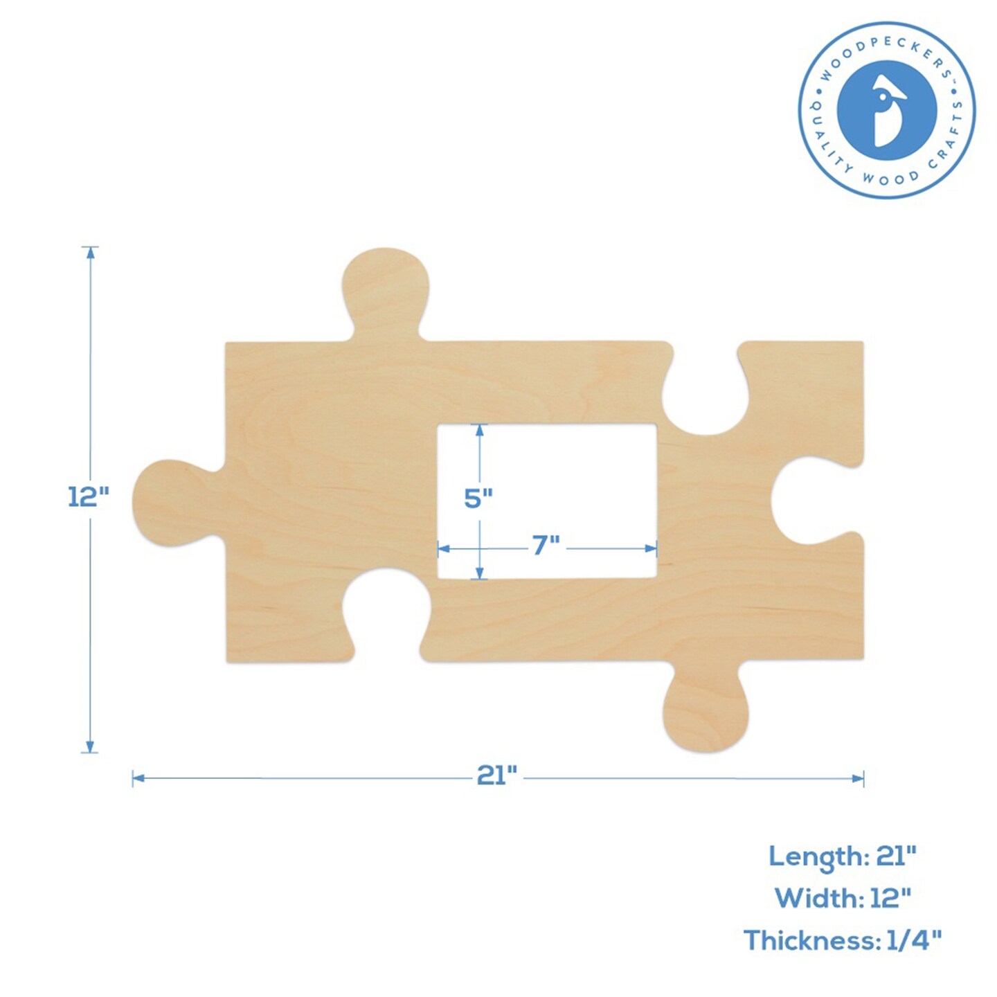 Wood Puzzle Piece Cutout, 12 inch, with 5x7 inch Photo Slot | Woodpeckers