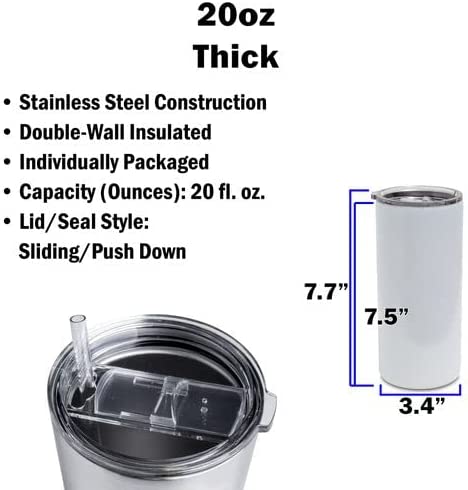 MakerFlo 20 oz Thick Sublimation Blank Tumbler with Splash Proof Lid & Straw, DIY Gifts, 1 PC