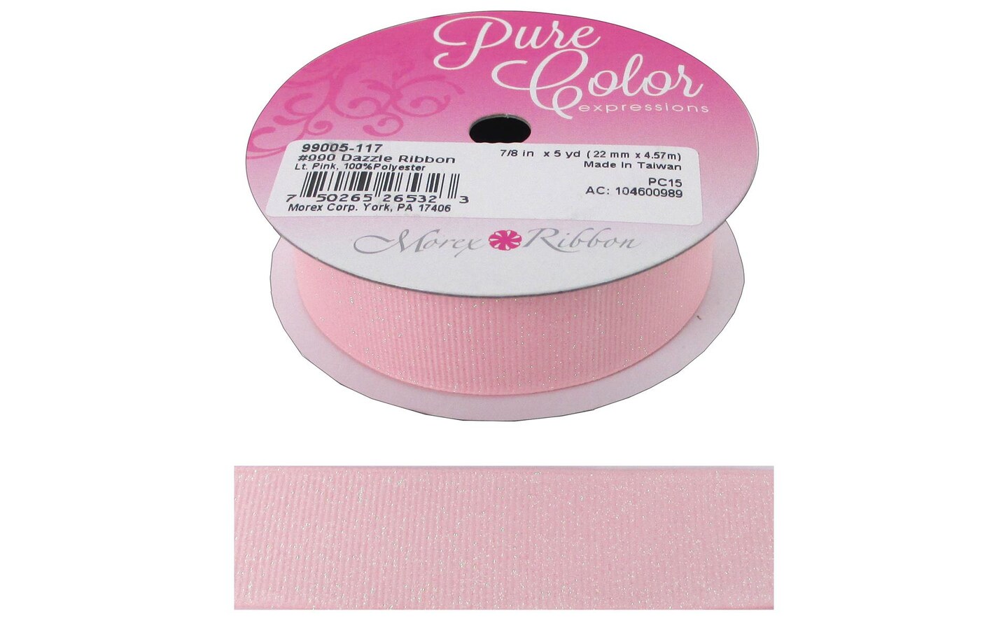 Morex Ribbon Dazzle 7/8&#x22;x 5yd Lt Pink