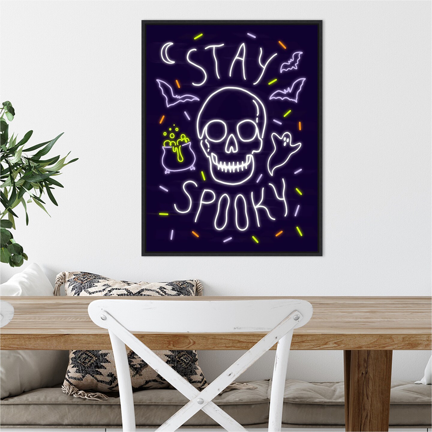 Neon Halloween II by Victoria Barnes 18-in. W x 24-in. H. Canvas Wall Art Print Framed in Black