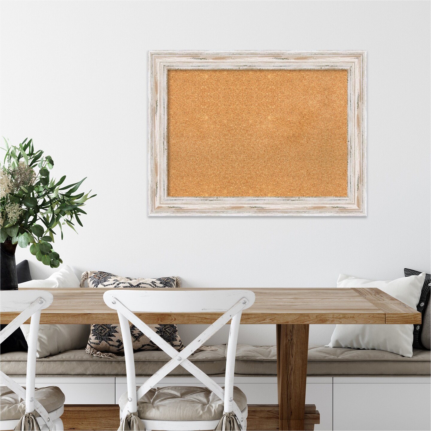 Cork Board, Alexandria White Wash Wood Frame - Bulletin Board, Organization Board, Pin Board