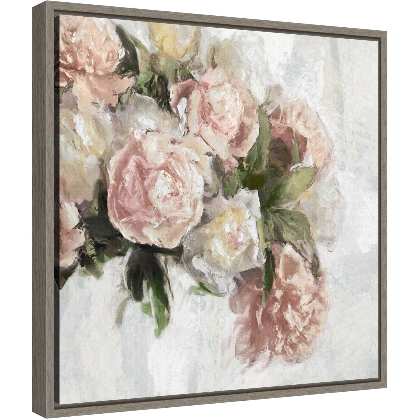 Floral Pastel Peony II by Emily Ford 16-in. W x 16-in. H. Canvas Wall Art Print Framed in Grey