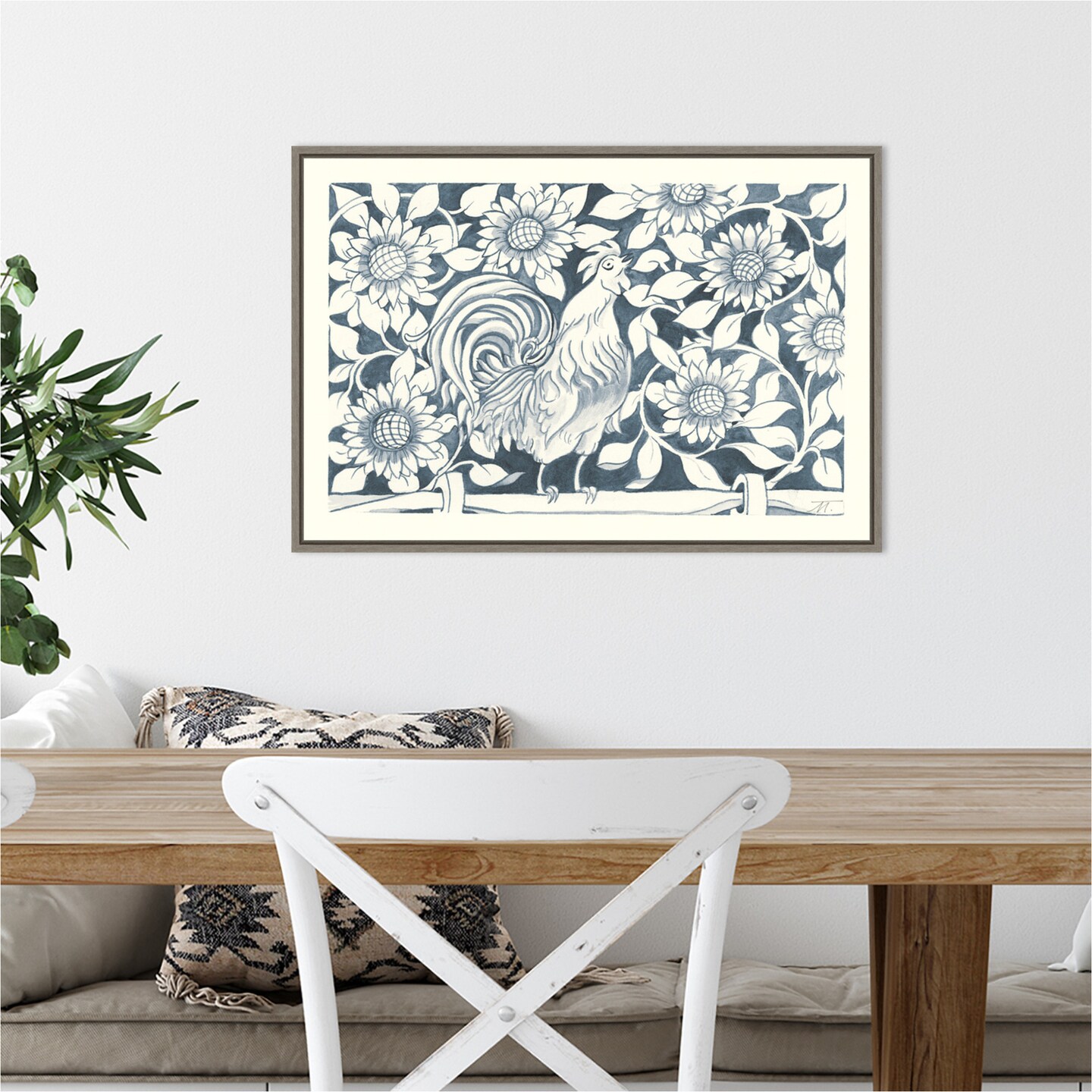 Farm Life I Rooster by Miranda Thomas 23-in. W x 16-in. H. Canvas Wall Art Print Framed in Grey
