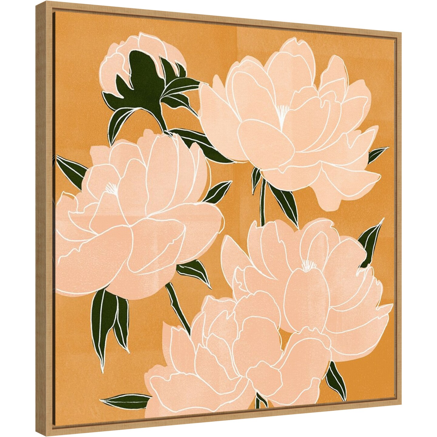 Modern Peonies I by Emma Scarvey 22-in. W x 22-in. H. Canvas Wall Art Print Framed in Natural