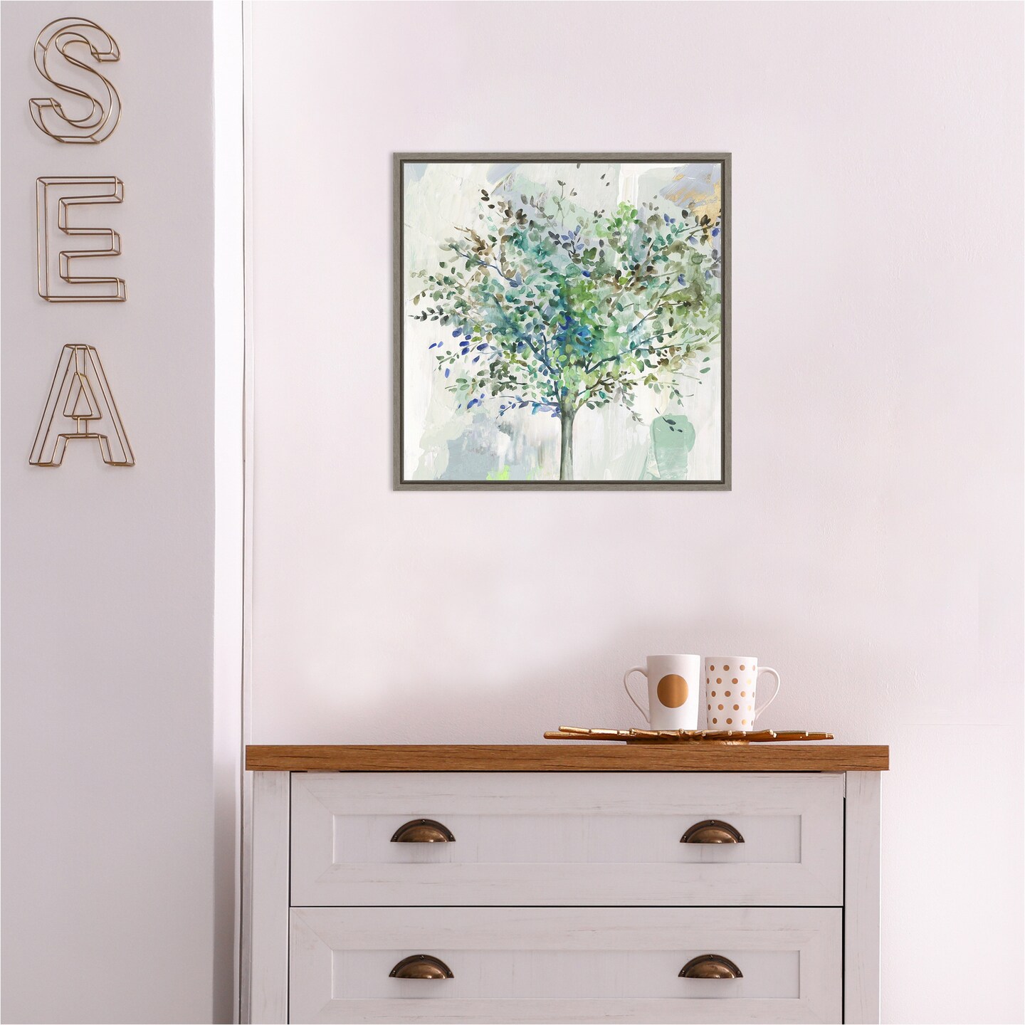 Glorious Still Moment (Green Tree) by Allison Pearce 16-in. W x 16-in. H. Canvas Wall Art Print Framed in Grey