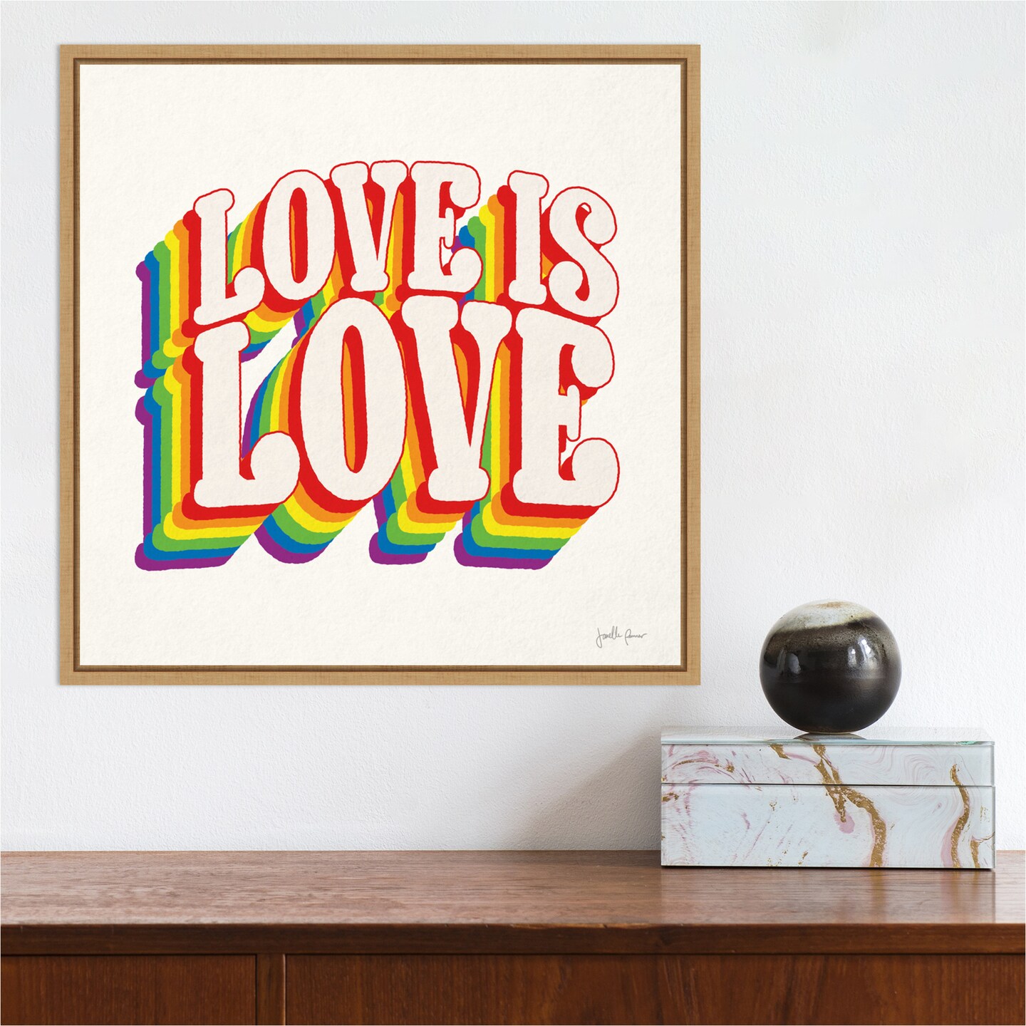 Love is Love I by Janelle Penner 16-in. W x 16-in. H. Canvas Wall Art Print Framed in Natural
