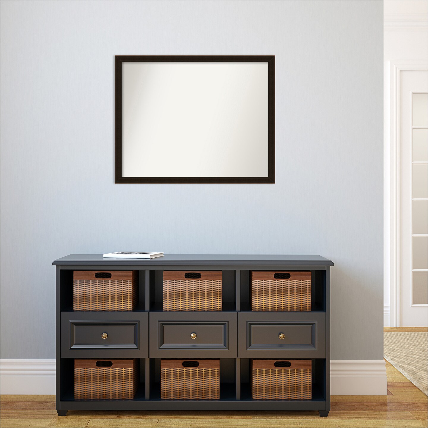 Amanti Art Non-Beveled Wood Wall Mirror, Espresso Brown Frame