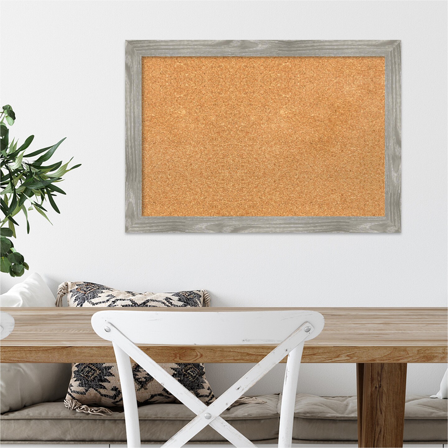 Cork Board, Dove Greywash Square Frame - Bulletin Board, Organization Board, Pin Board