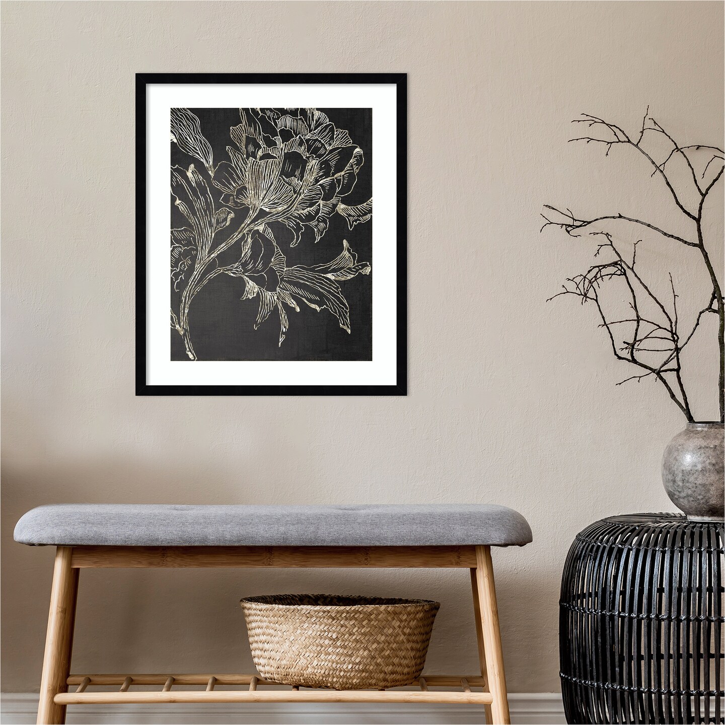 Golden Flower Folklore I by Asia Jensen Wood Framed Wall Art Print