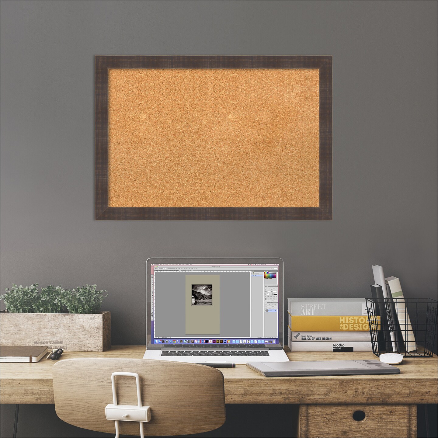 Cork Board, Whiskey Brown Rustic Wood Frame - Bulletin Board, Organization Board, Pin Board