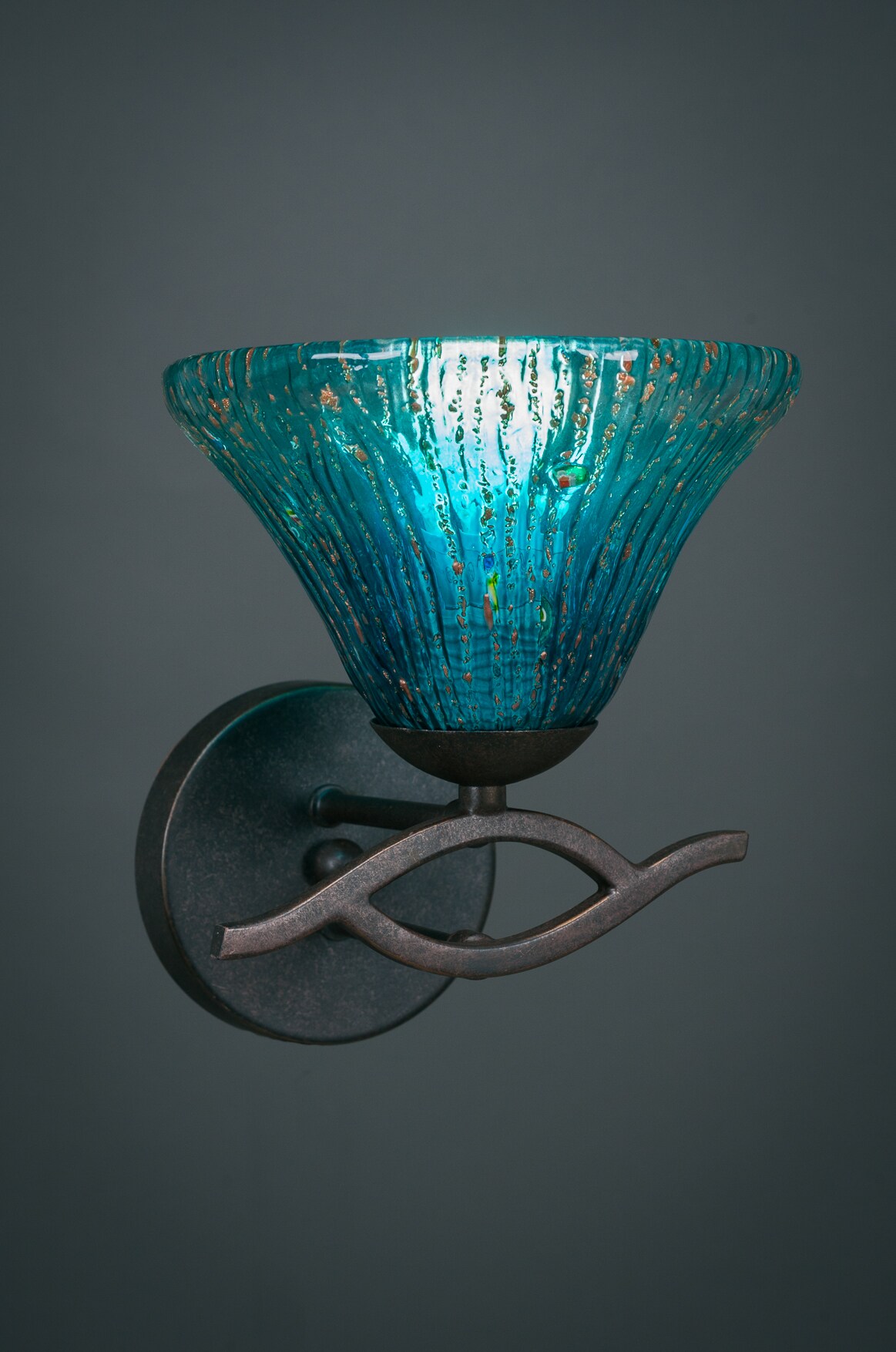 Revo Wall Sconce Shown In Dark Granite Finish With 7 Teal Crystal Glass