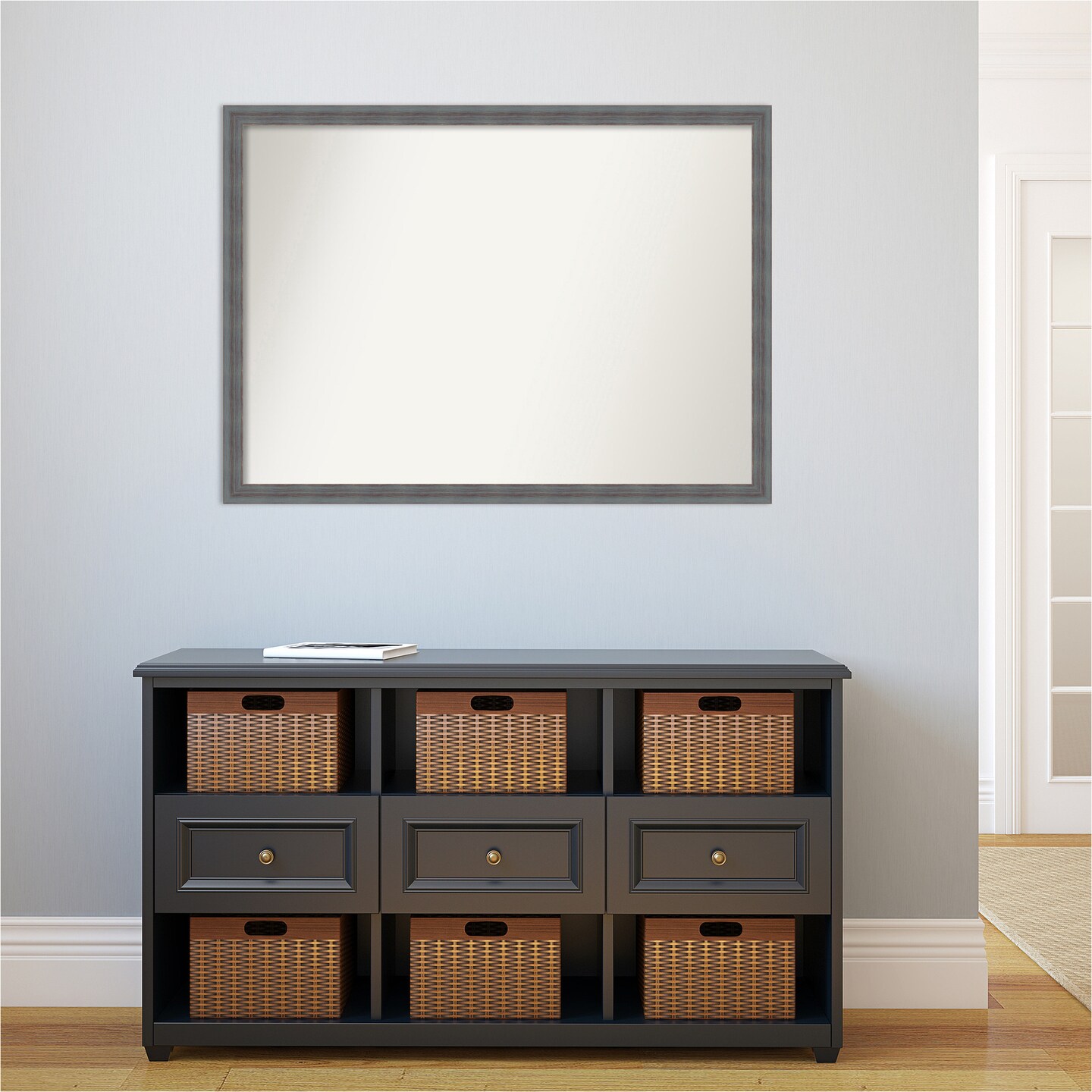 Amanti Art Non-Beveled Wood Wall Mirror, Dixie Blue Grey Rustic Frame