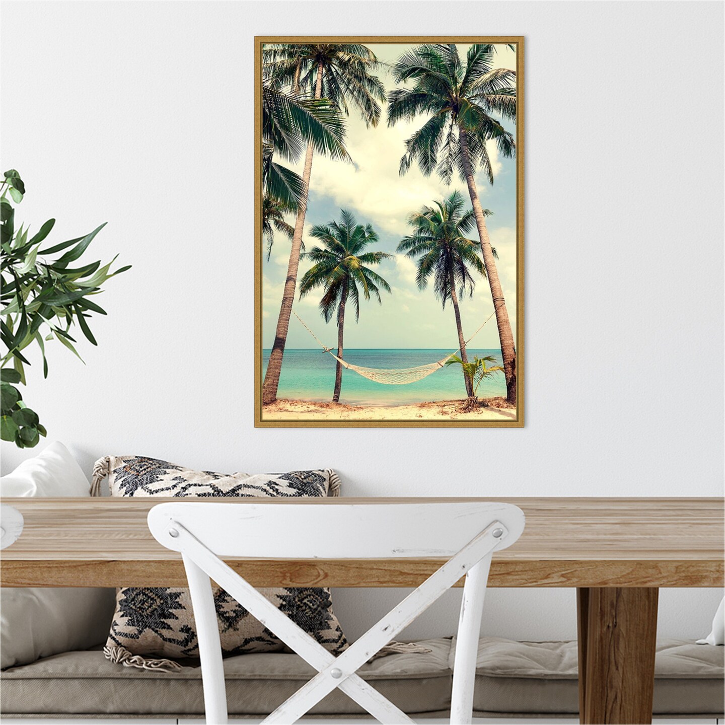 Palm Sky 3 by Design Fabrikken 16-in. W x 23-in. H. Canvas Wall Art Print Framed in Gold