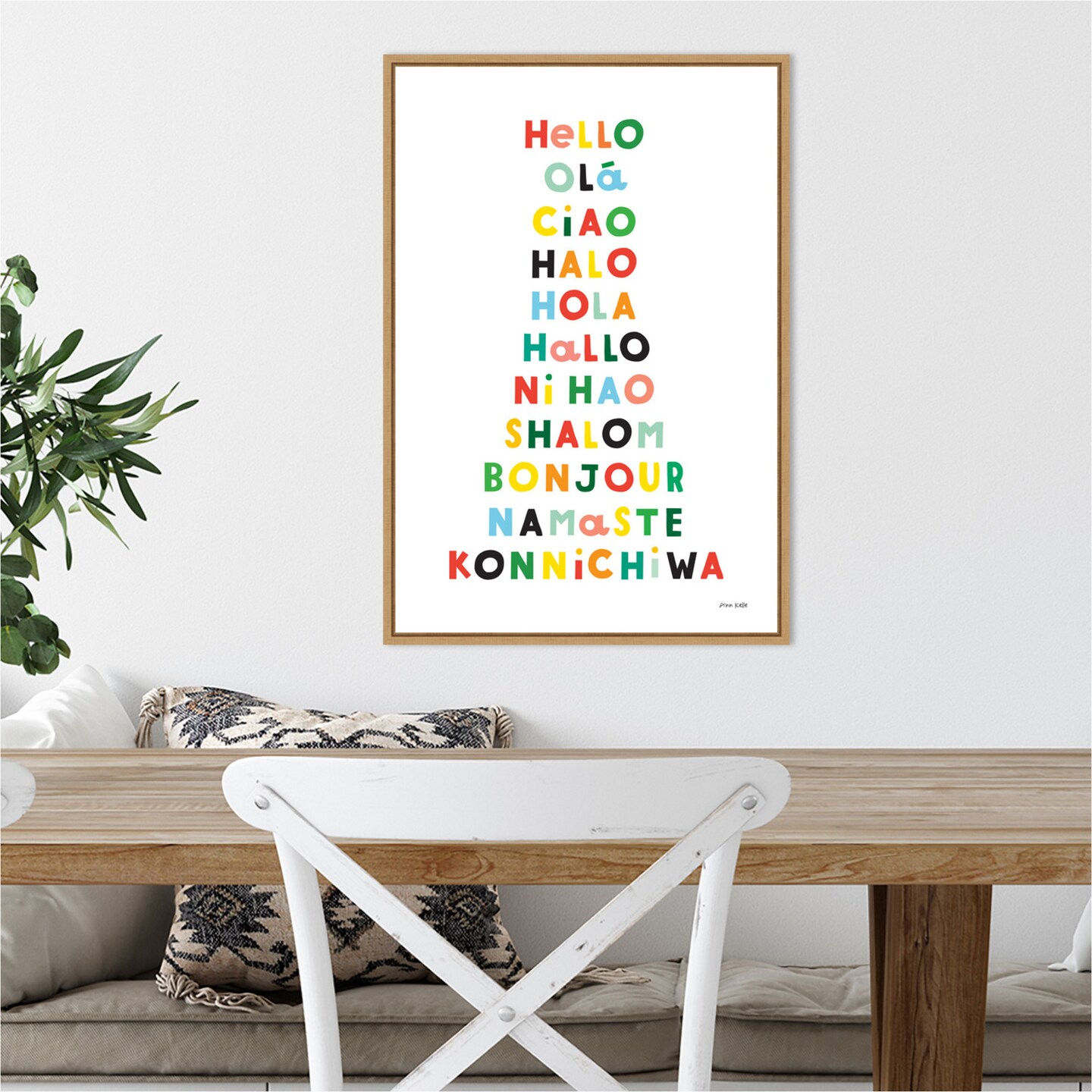 Language of Hellos by Ann Kelle 16-in. W x 23-in. H. Canvas Wall Art Print Framed in Natural