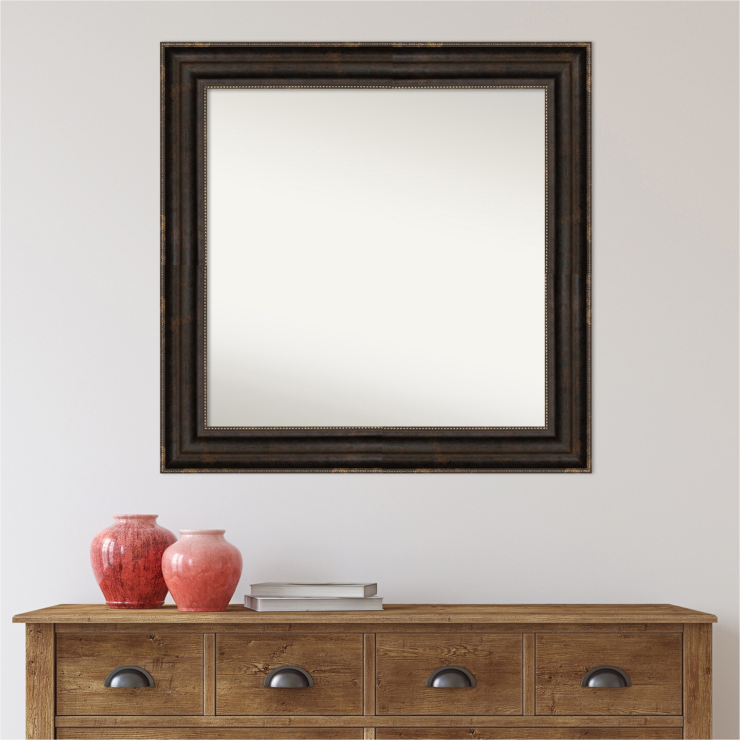 Amanti Art Non-Beveled Wall Mirror, Stately Bronze Frame
