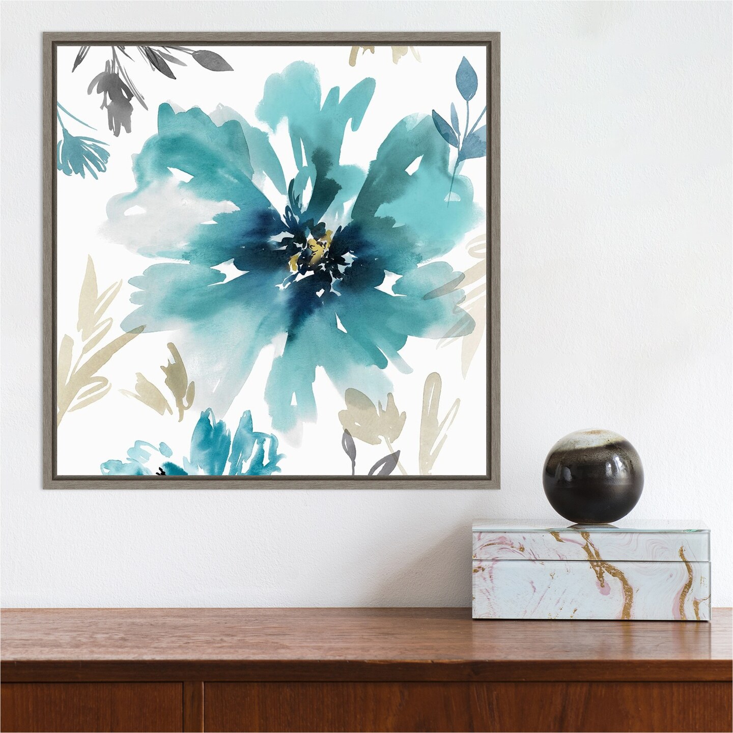 Finesse II (Flower) by Isabelle Z 16-in. W x 16-in. H. Canvas Wall Art Print Framed in Grey