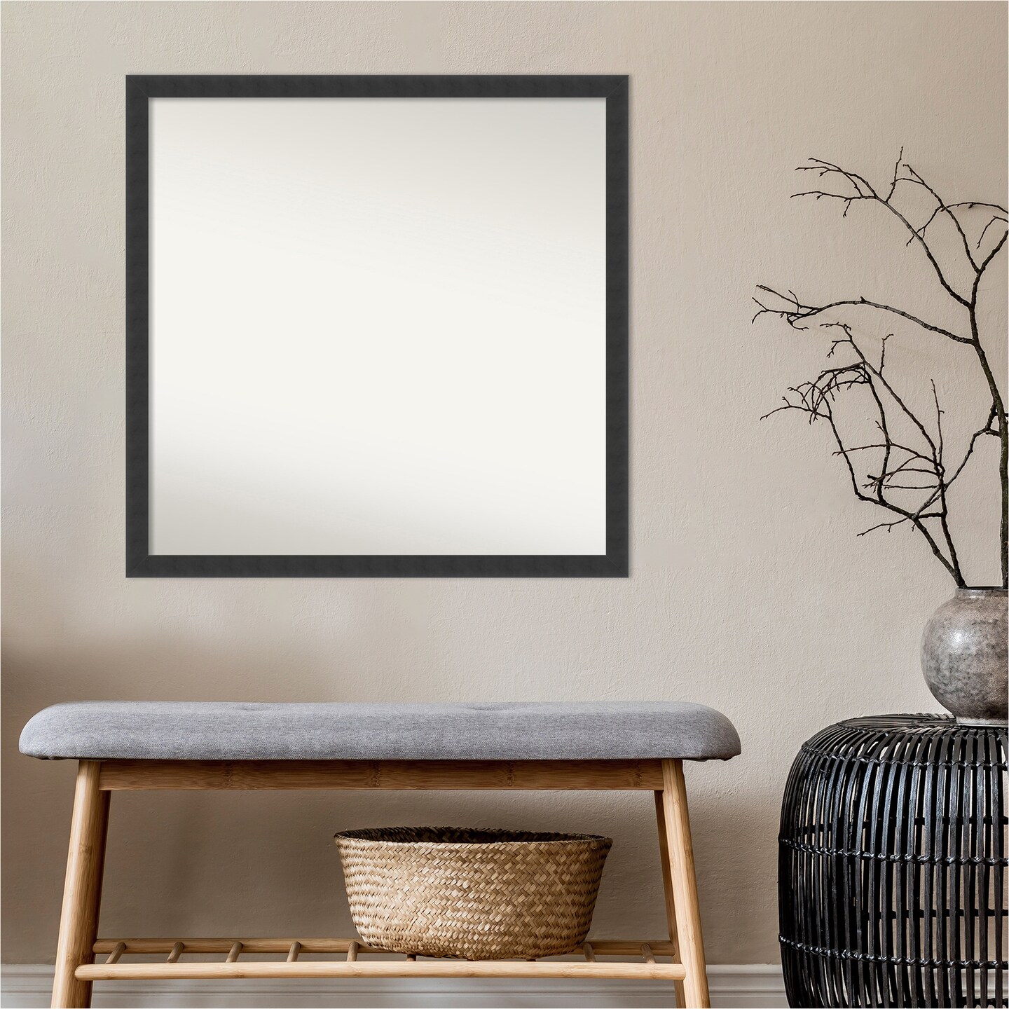 Amanti Art Non-Beveled Wood Wall Mirror, Mezzanotte Black Frame
