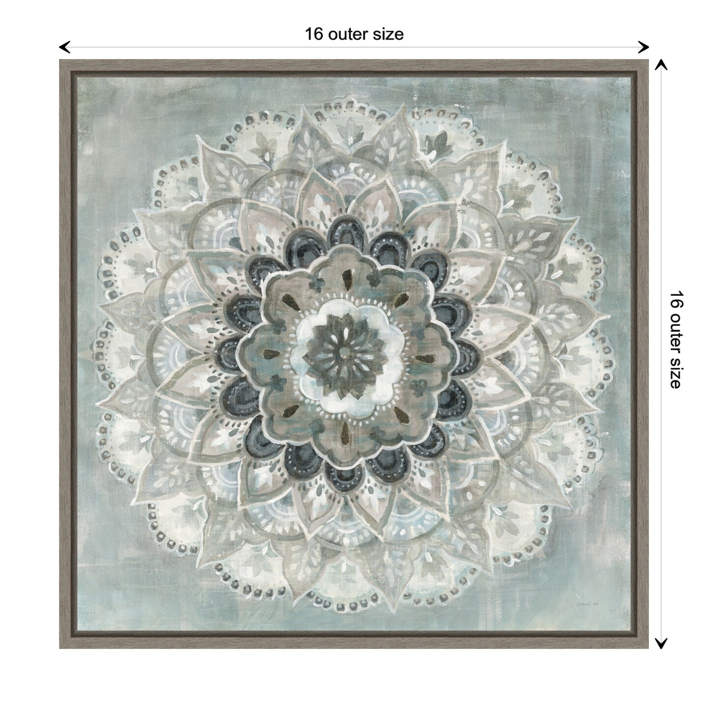 Sunburst Neutral (Mandala) by Danhui Nai Canvas Wall Art Print Framed in Grey