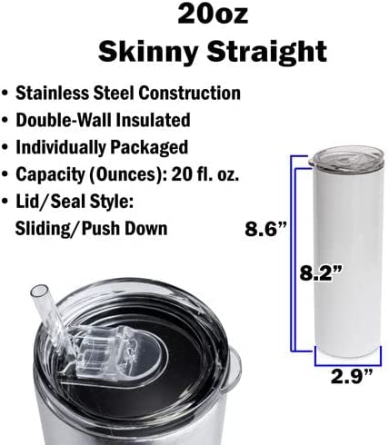 20 oz Plain skinny sublimation tumbler, Insulated, Custom made