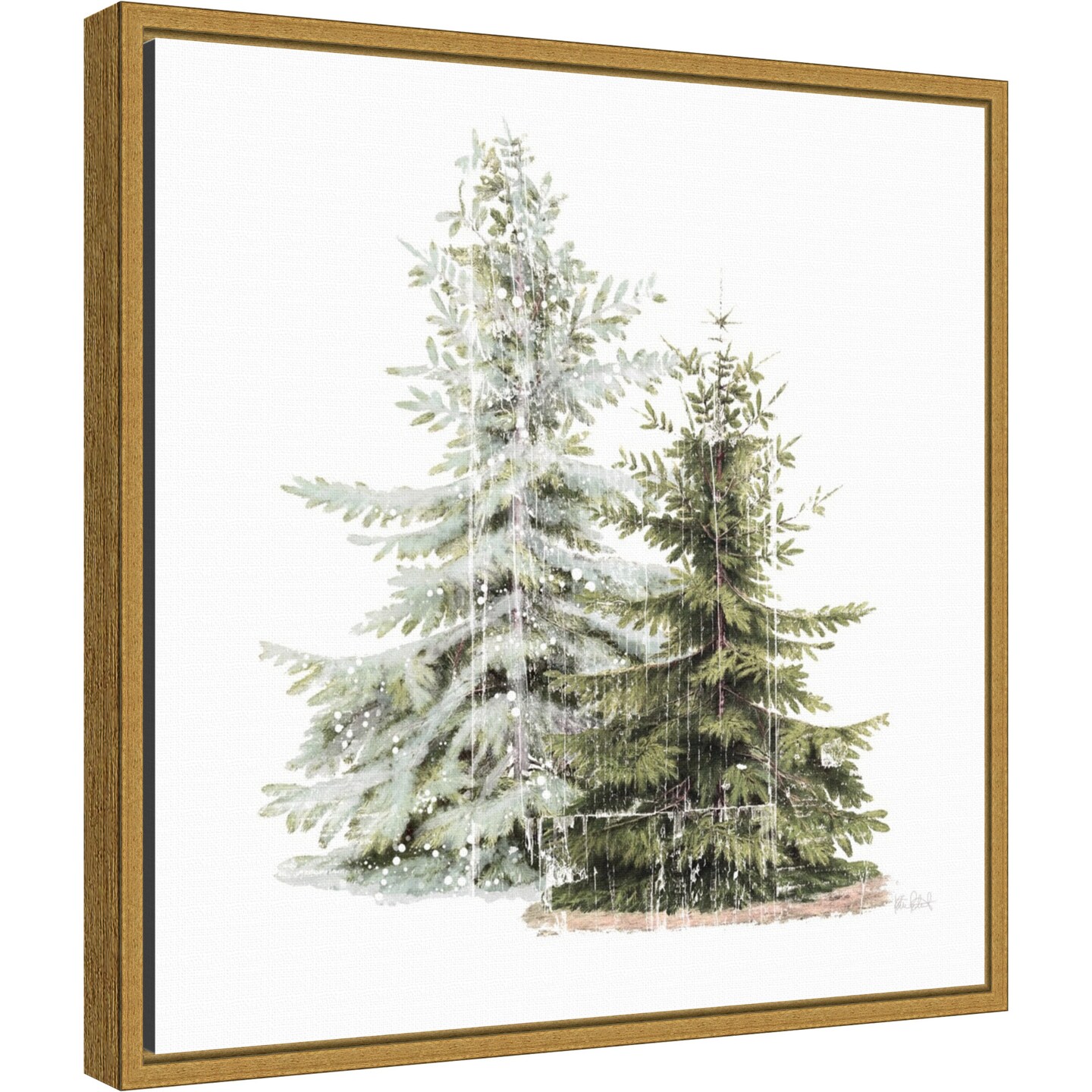Vintage Wooded Holiday Trees in Snow by Katie Pertiet Canvas Wall Art Print Framed