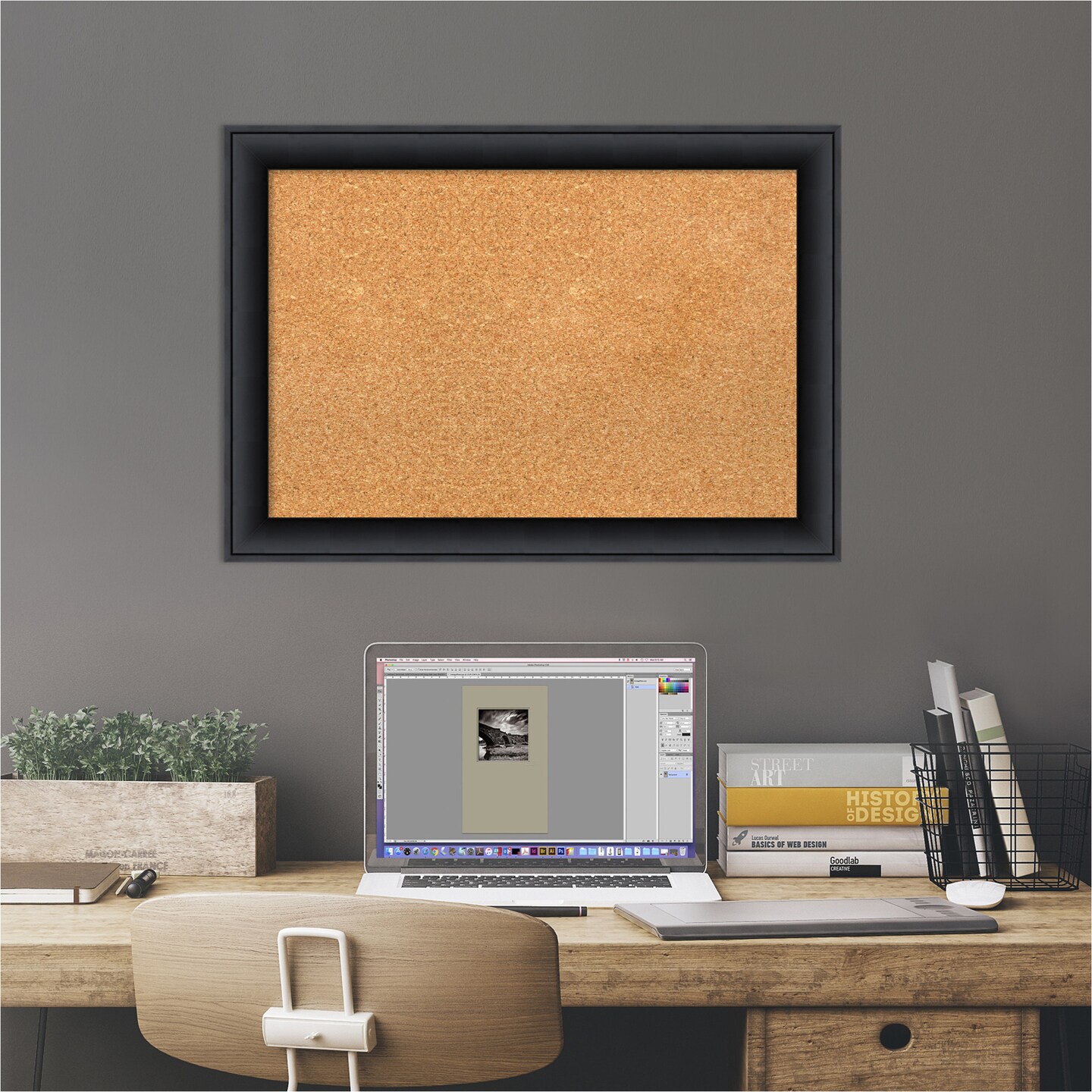 Cork Board, Nero Black Wood Frame - Bulletin Board, Organization Board, Pin Board