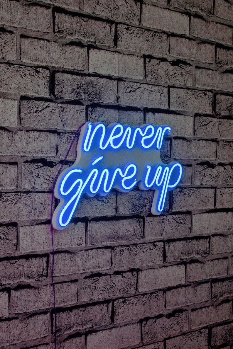 15.6&#x22; Novelty Never Give Up Led Neon Sign Wall D&#xE9;cor - Blue