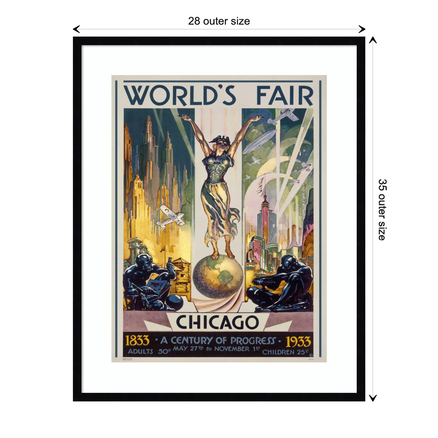 Chicago Worlds Fair 1933 by Glen C. Sheffer Wood Framed Wall Art Print