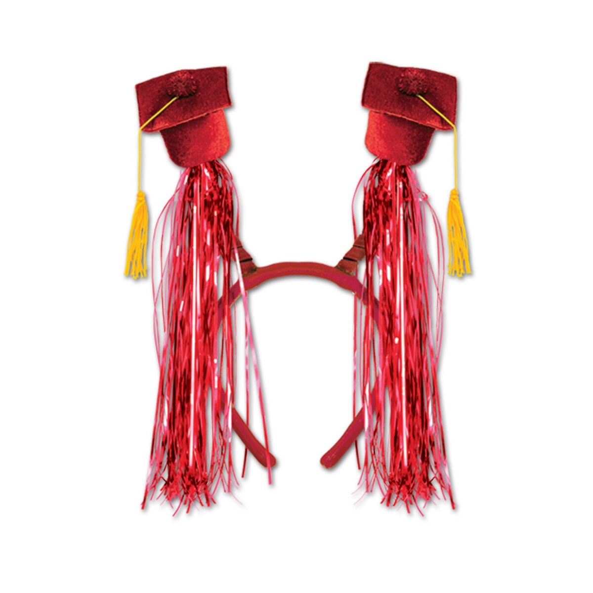 Beistle Club Pack of 12 Red Graduation Cap with Fringe Bopper Headband
