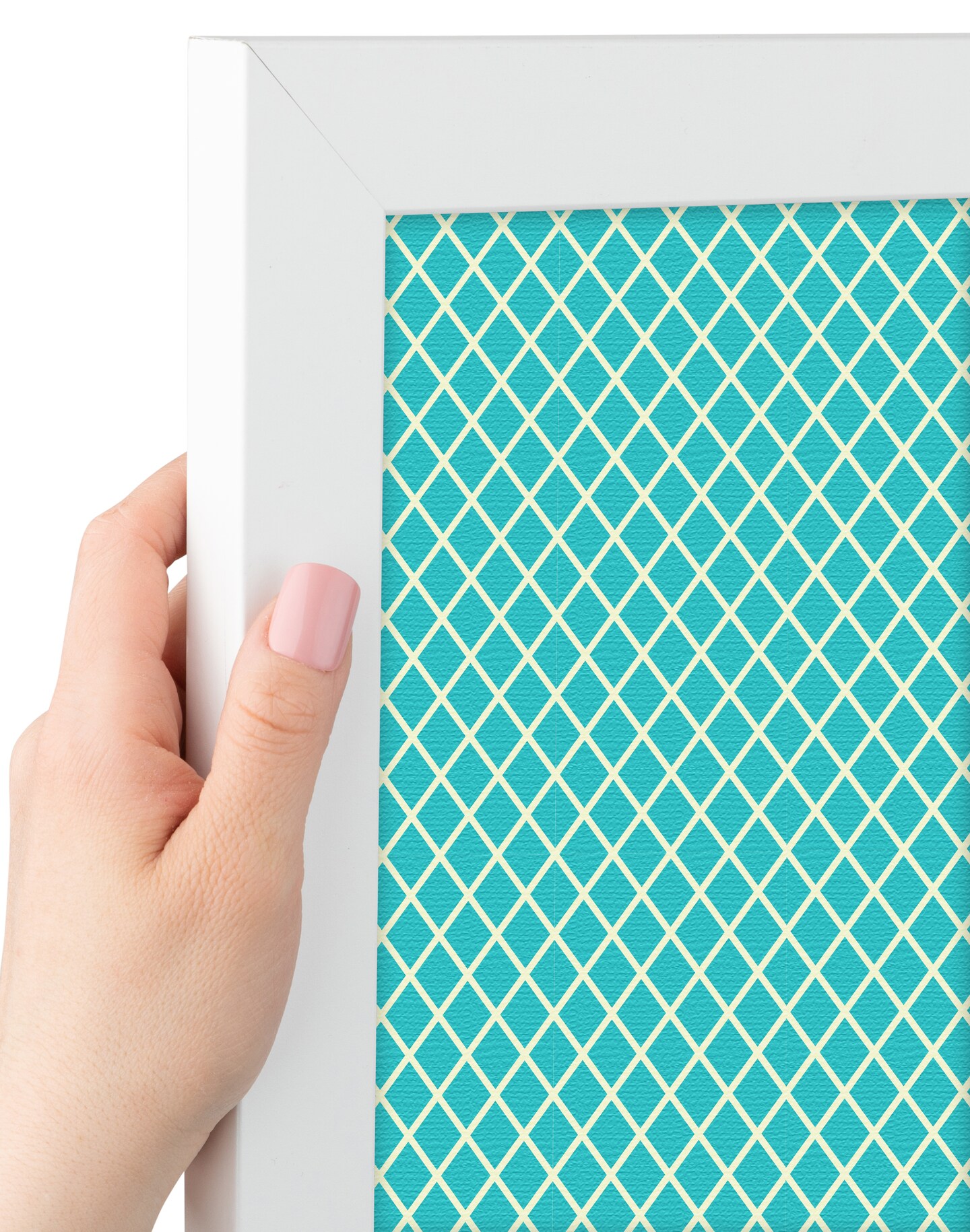 PinPix Custom Bulletin Board Neon Blue Diamond Poster Board Has a Fabric Style Canvas Finish, Framed in Satin White Frame, by ArtToFrames (PinPix-350)