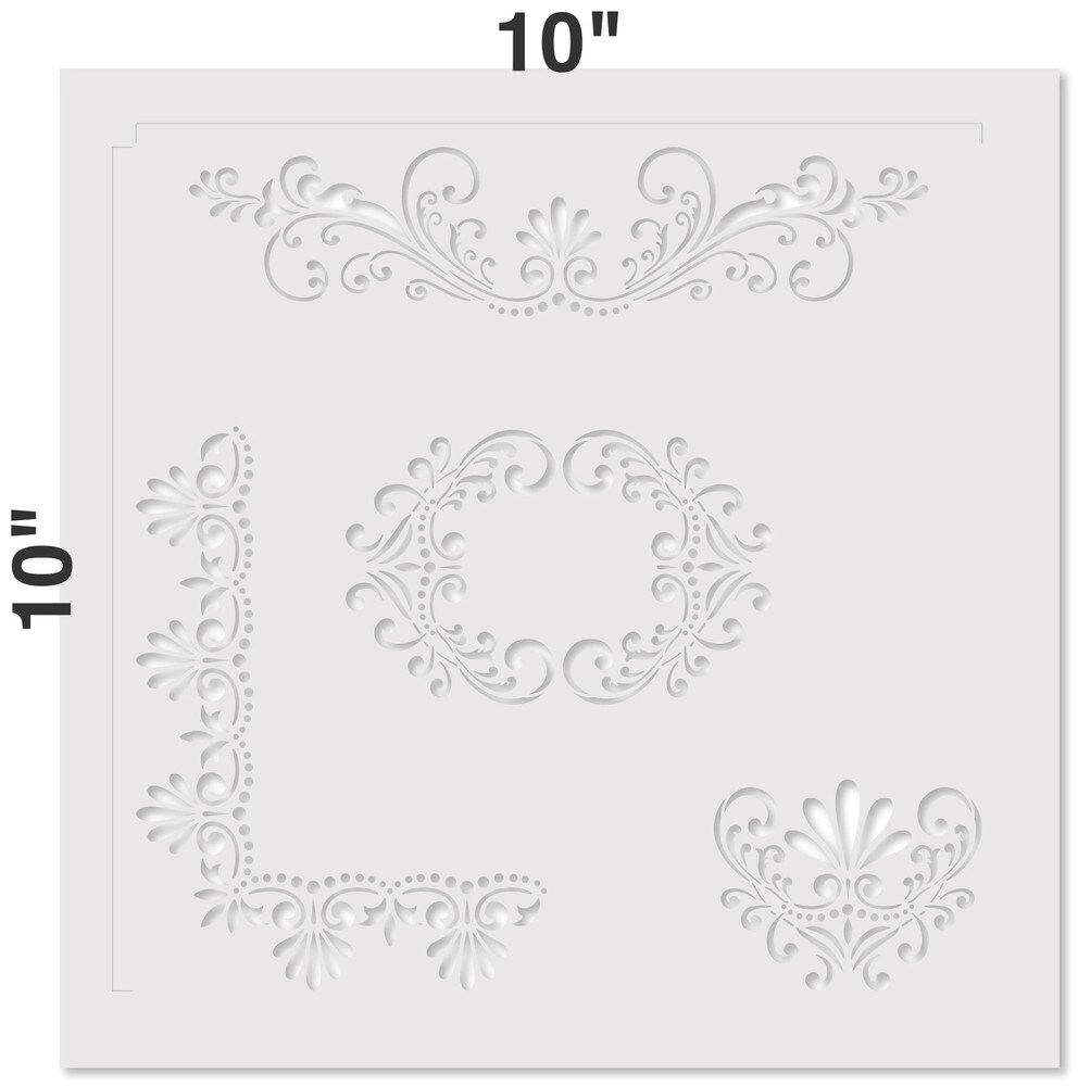 Fleur de Lis Embossing 12 x 12 Stencil Details Set | FS013 By Designer Stencils | Pattern Stencils | Reusable Stencils for Painting on Wood, Wall, Tile, Canvas, Paper, Fabric, Furniture, Floor | Try Instead of a Wallpaper | Easy to Use &#x26; Clean