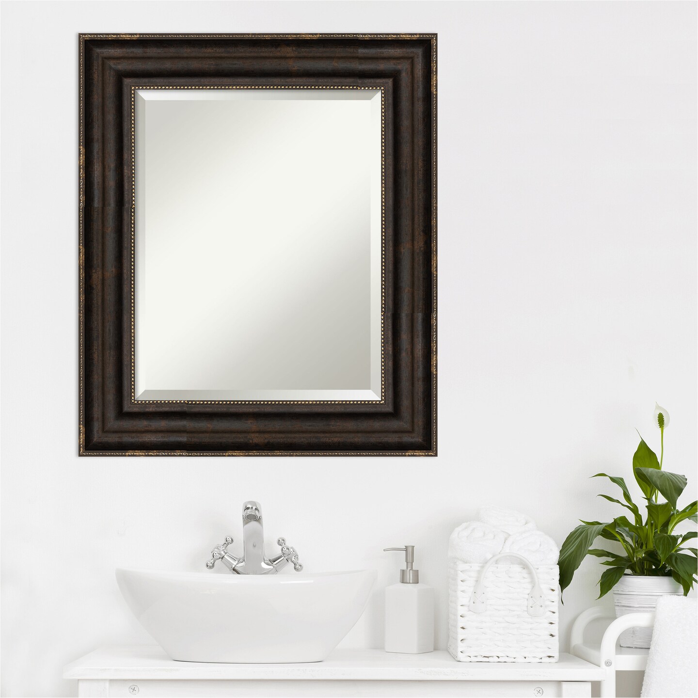 Beveled Bathroom Wall Mirror, Stately Bronze Frame
