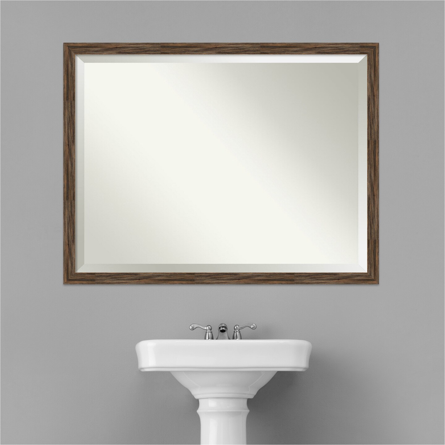 Beveled Wood Bathroom Wall Mirror, Regis Narrow Frame