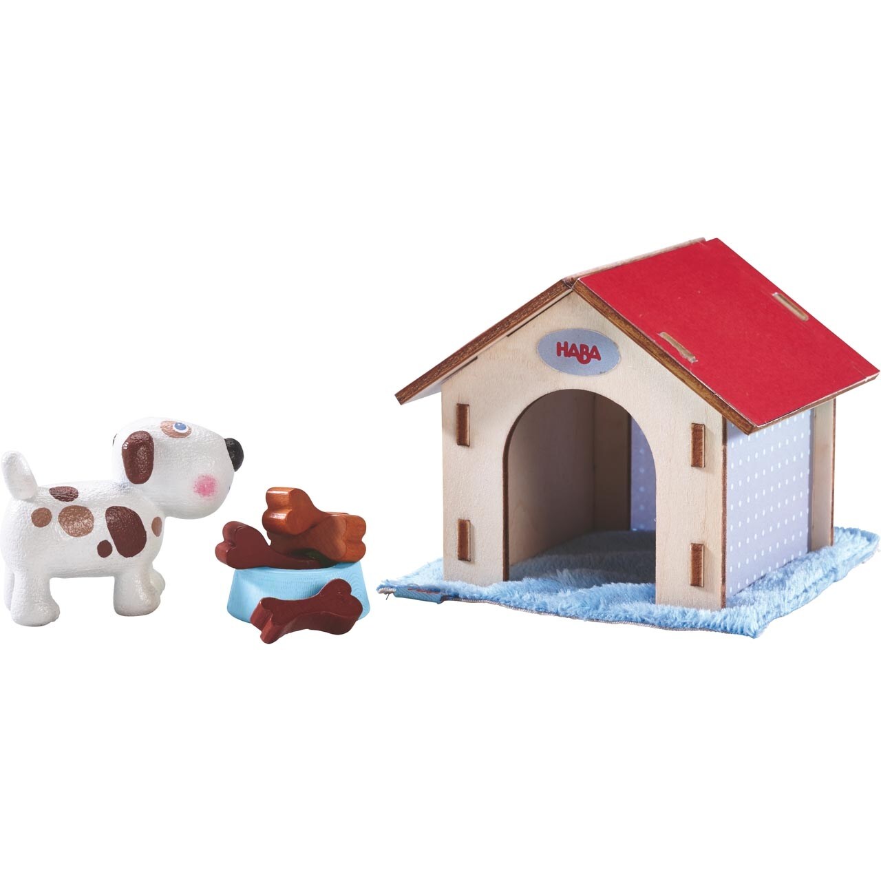 HABA Little Friends Dog Lucky - Pet Toy Figure with Doghouse &#x26; Wooden Bones