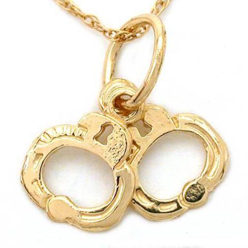 14K Gold Handcuffs 8mm Charm 18&#x22; Chain Jewelry