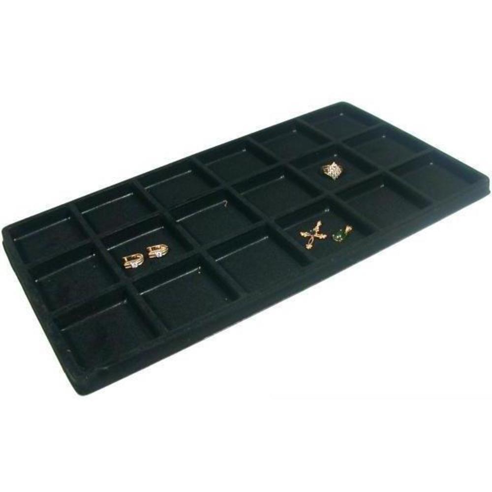 Black Glass-top Jewelry Case (Single metal latch) w/ Black 18-slot Plastic Tray