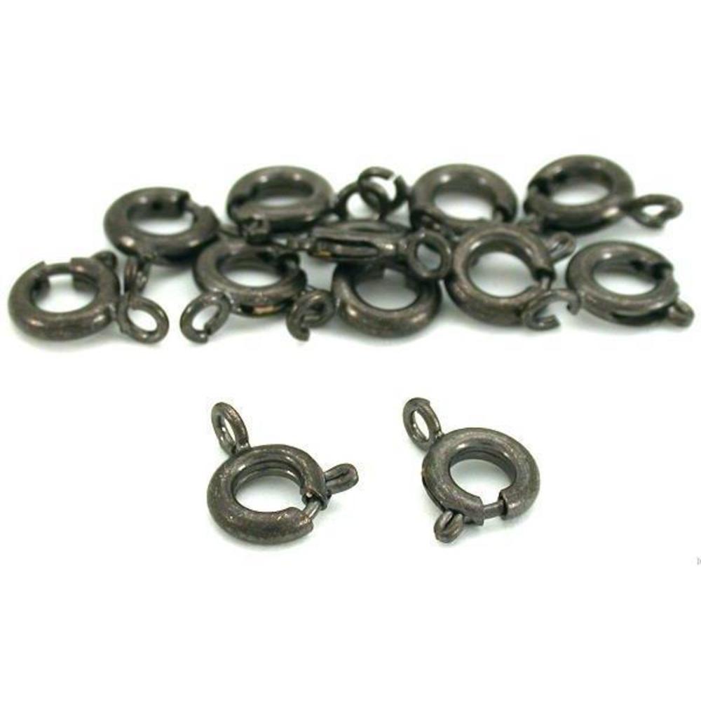 12 Spring Rings Clasp Jewelry Part Gun Metal Plated 6mm