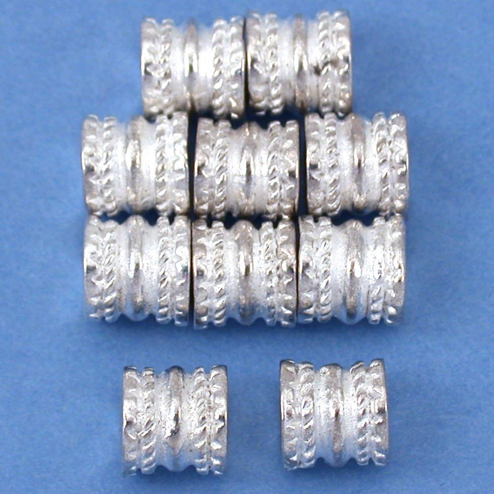 15g Rope Barrel Bali Beads Silver Plt 6.5mm Approx 10