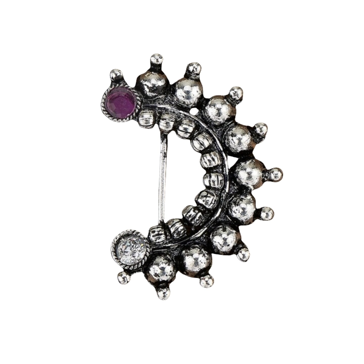 Clip On Indo Western German Silver Nath, Marathi Nath, Nose Pin, Clip